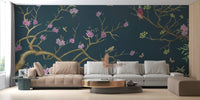 Dark Blue Chinoiserie Wallpaper Mural - Wallanza
