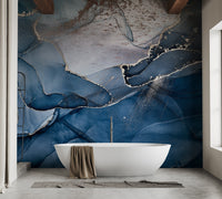 Dark Blue Marble Faux Wallpaper Mural