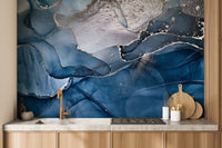 Dark Blue Faux Marble Wallpaper Mural Design