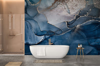 Faux Dark Blue Marble Wallpaper Mural