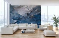 Dark Blue Faux Marble Wallpaper Mural Concept