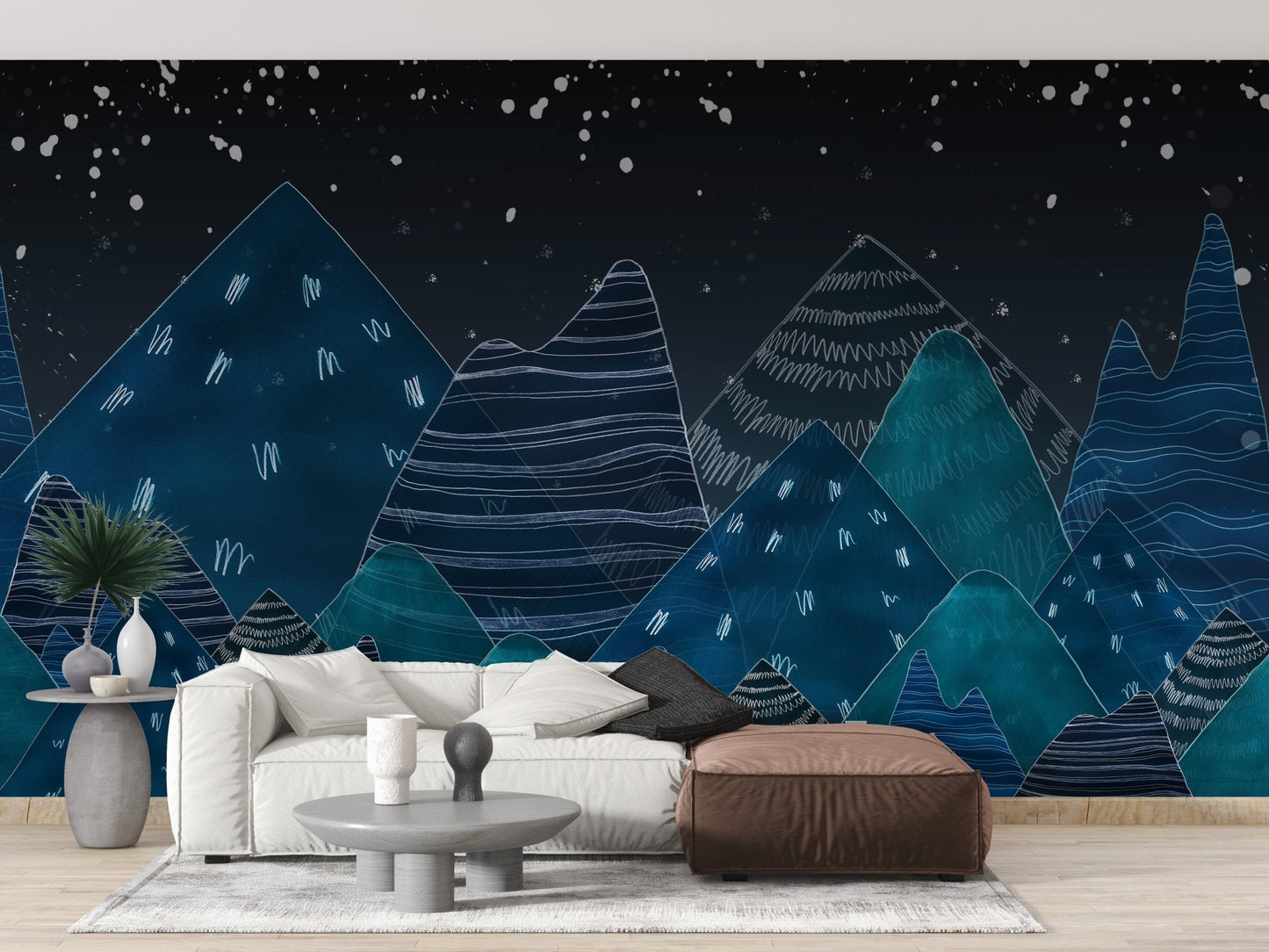 Dark Blue Mountain Wall mural for a contemporary living room space.