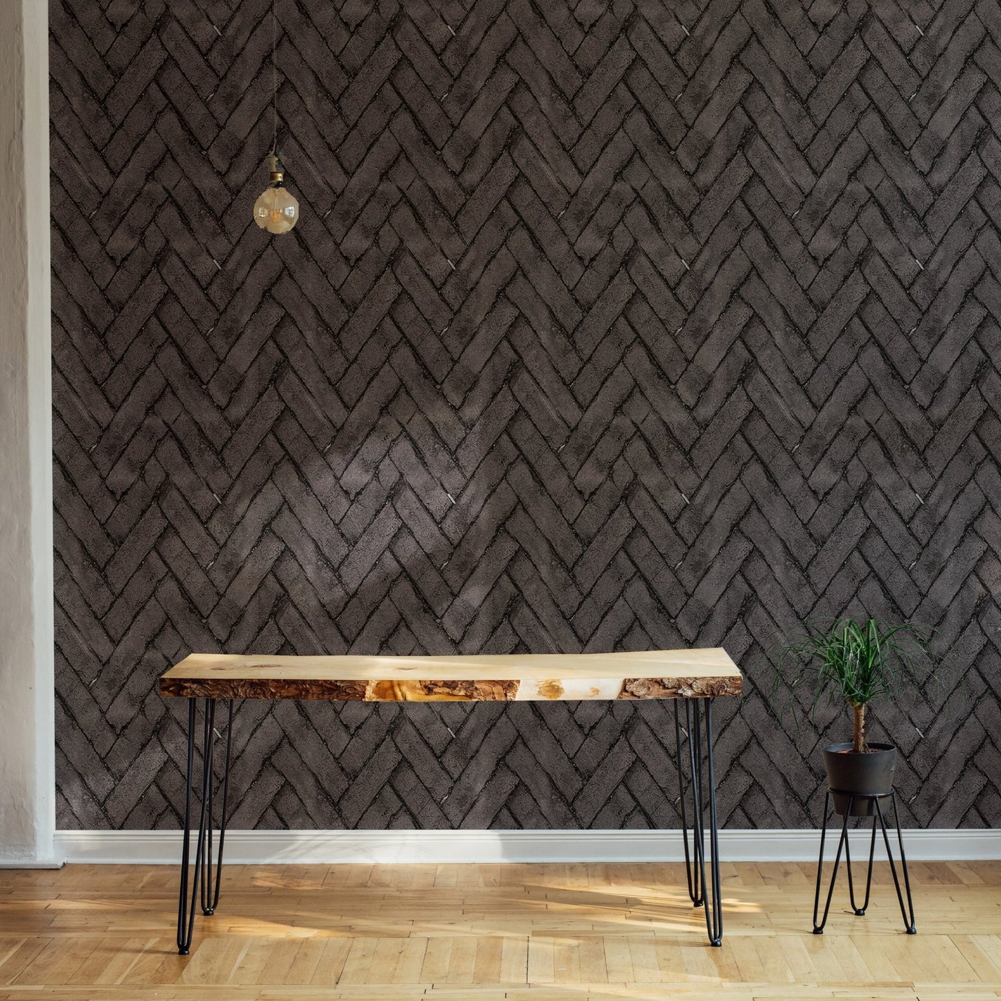 Stylish dark brown brick texture wallpaper for home interiors.