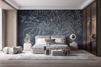 Striking hummingbird leaves shadow wall mural in master bedroom.