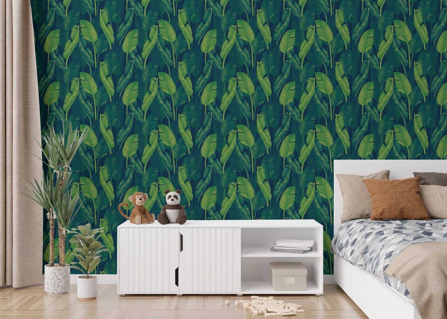 Dark Green Color Banana Leaves Wallpaper - Wallanza