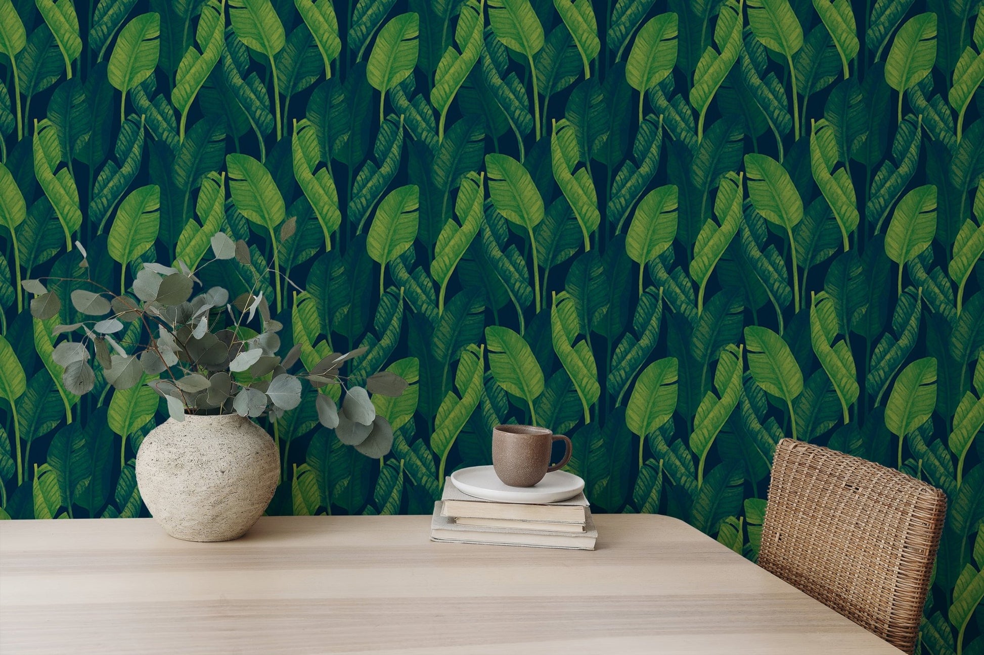 Dark Green Color Banana Leaves Wallpaper - Wallanza