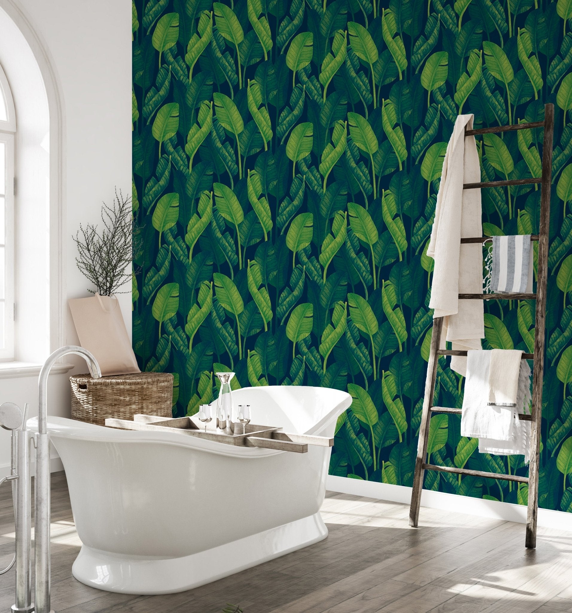 Dark Green Color Banana Leaves Wallpaper - Wallanza