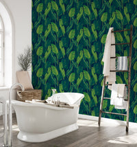 Dark Green Color Banana Leaves Wallpaper - Wallanza