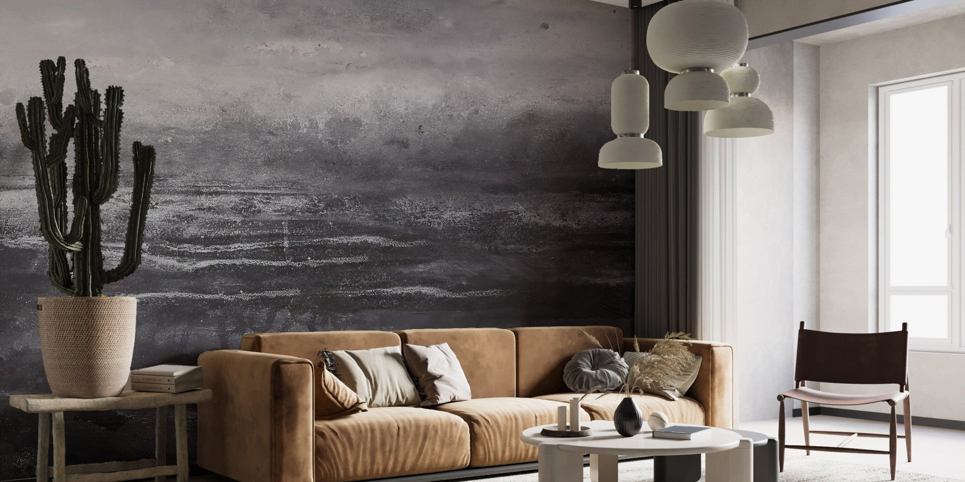 Black and charcoal concrete style wall mural for modern decor.