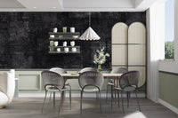 Dark Newspaper Headlines Wall Mural in a modern kitchen and dining area.