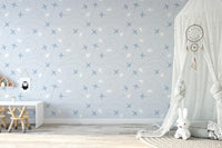 Daydream Drift Light Blue Wallpaper installed in a modern playroom.