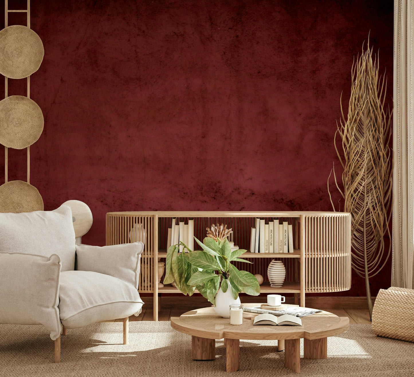 Deep Burgundy Texture Wall Mural - Wallanza
