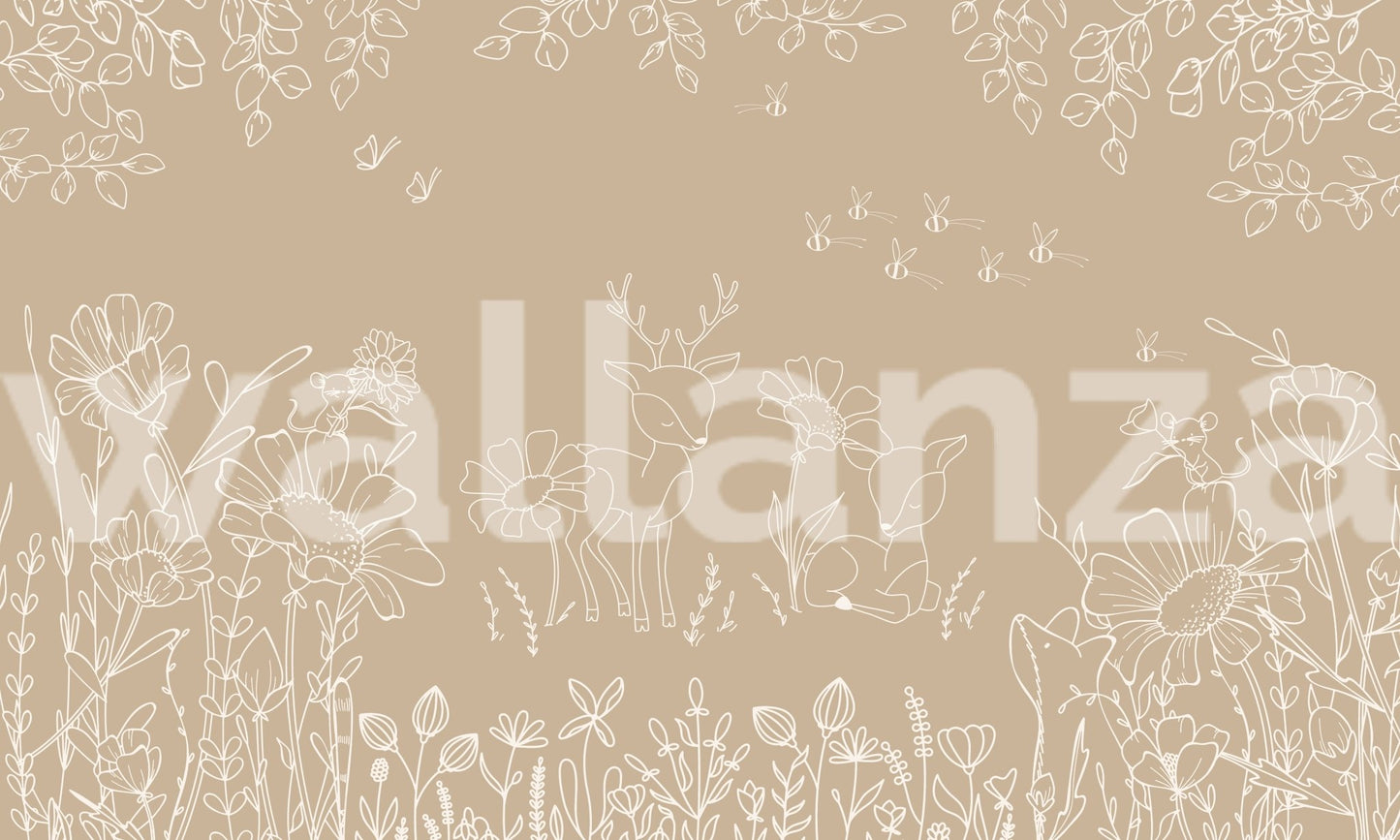 Wallanza Deer Doodles Brown Wall Mural for a neutral themed kids room.