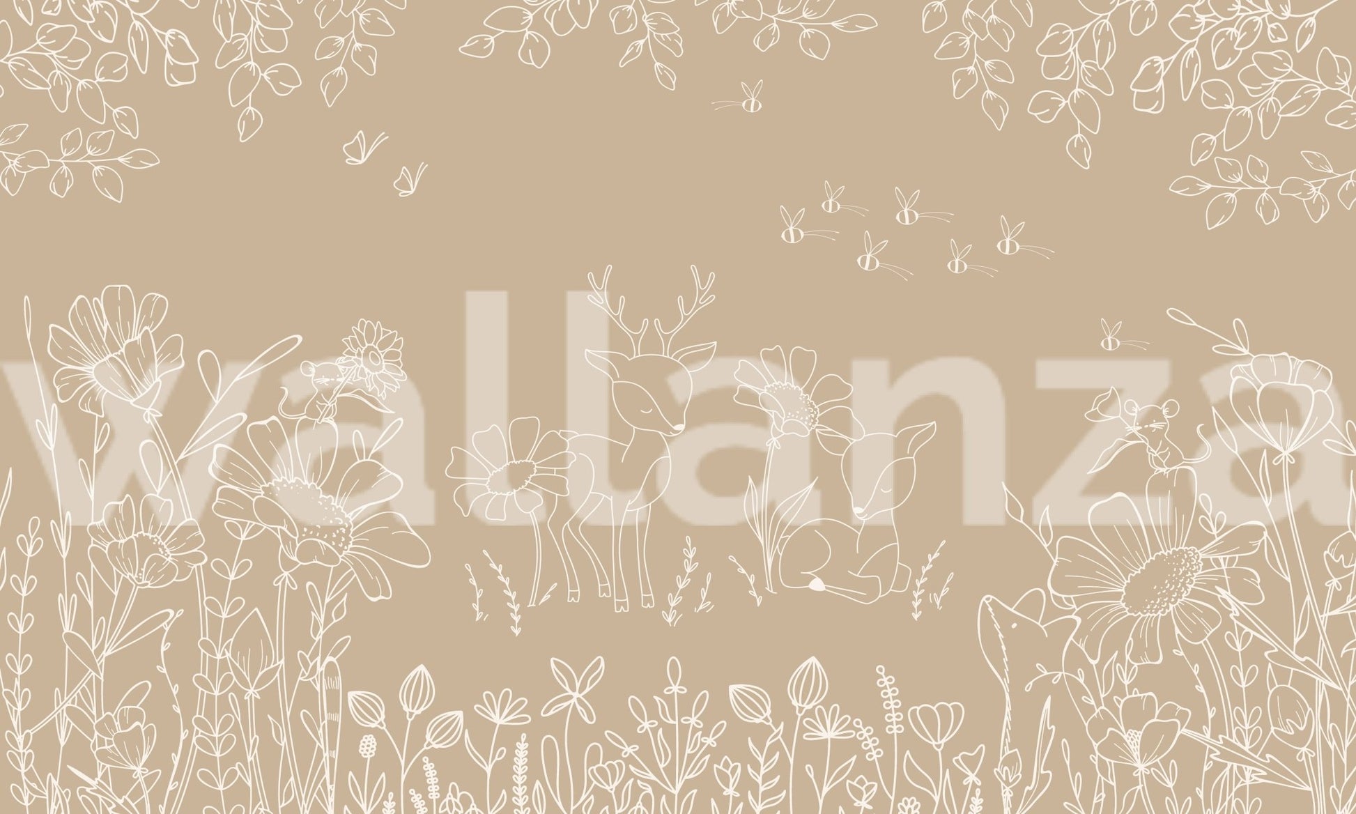 Wallanza Deer Doodles Brown Wall Mural for a neutral themed kids room.