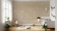 Deer Doodles Brown Wall Mural in a modern bedroom with a wooden crib.
