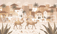 Desert Dreams Mono Wall Mural showing a Middle Eastern inspired city in beige and brown.