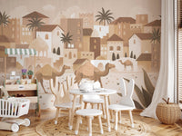 Nursery room with Desert Dreams Mono Wall Mural and a small white activity table.