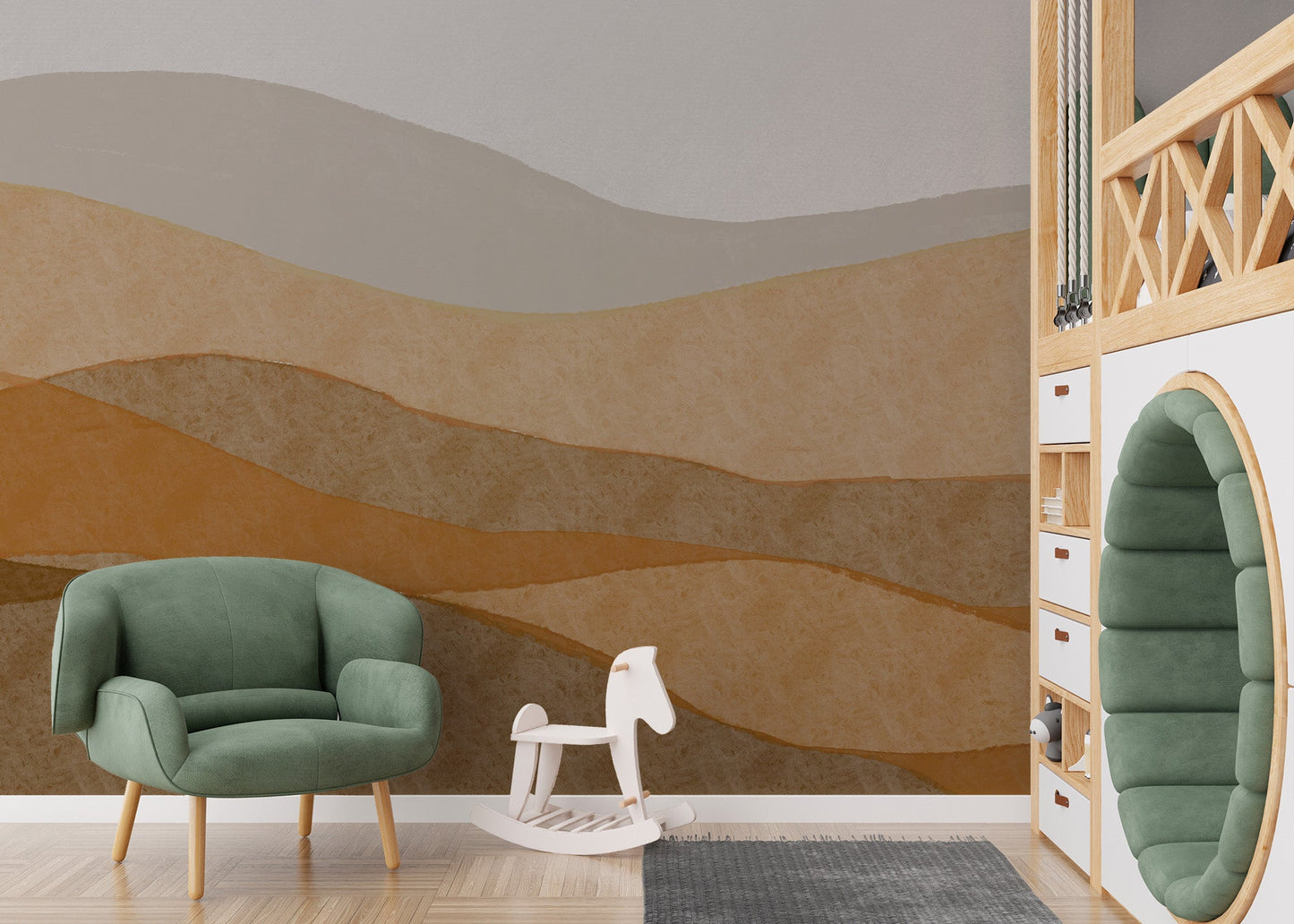 Modern desert wall mural with earthy brown gradients.