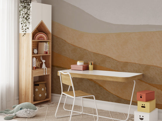 Minimal desert horizon wall mural in muted tan shades.