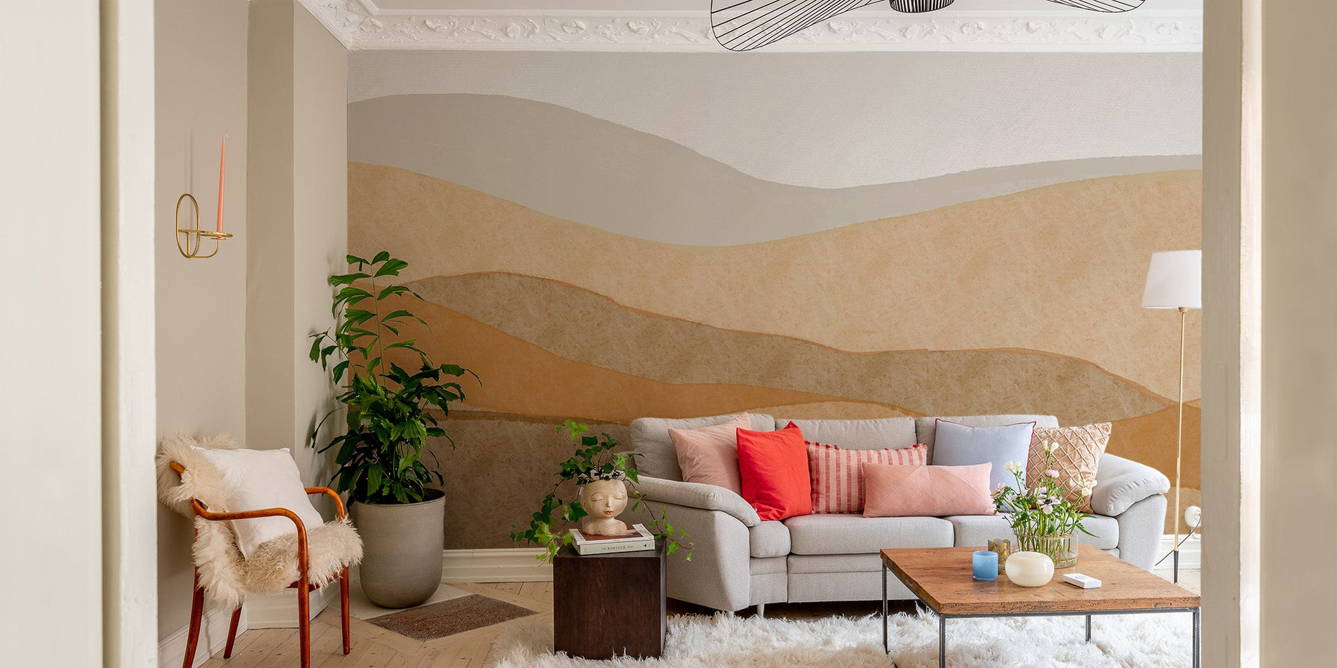 Abstract sandscape wallpaper mural with soft curves.