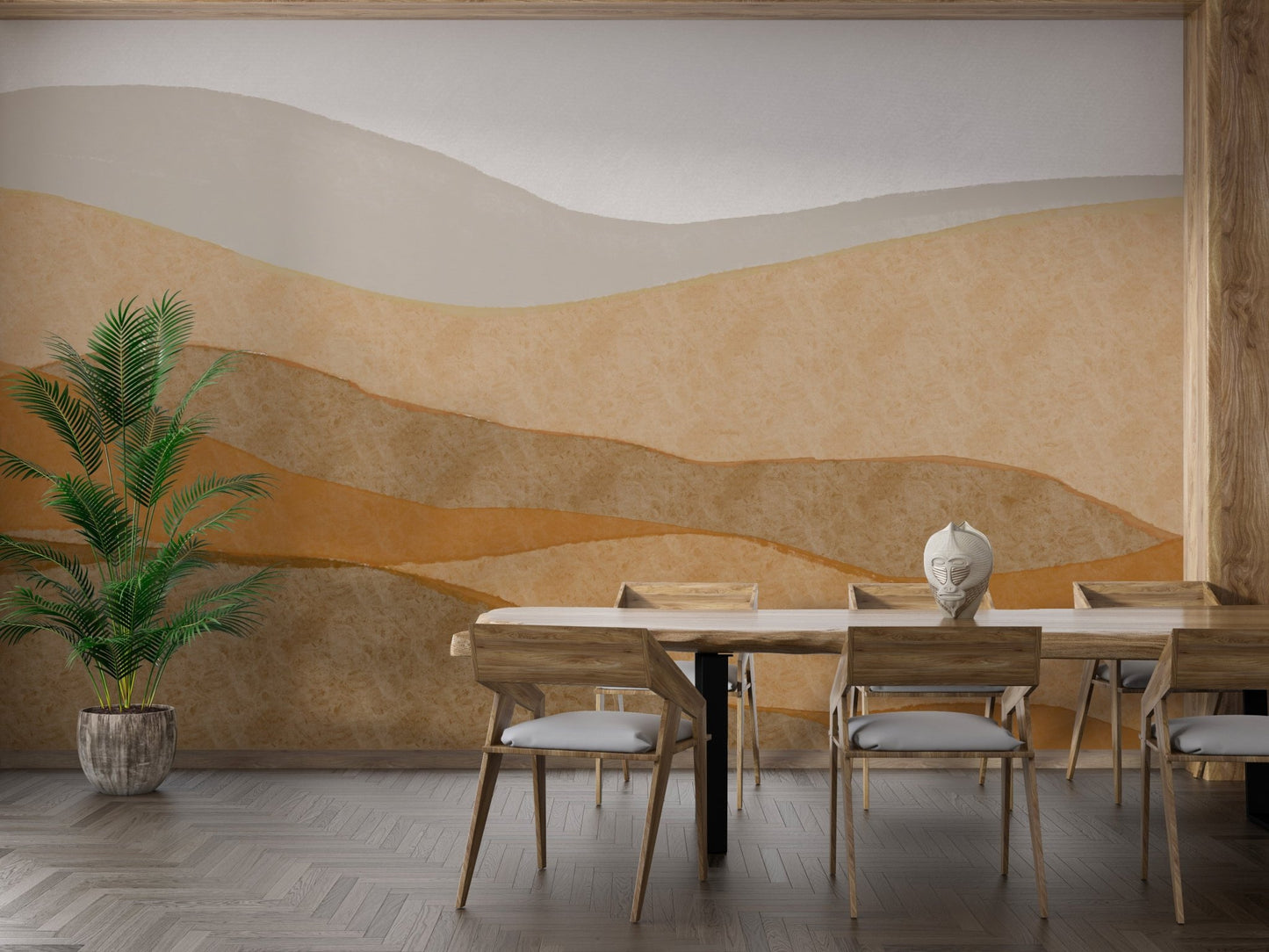 Desert dunes wall mural with layered sand tones in abstract style.