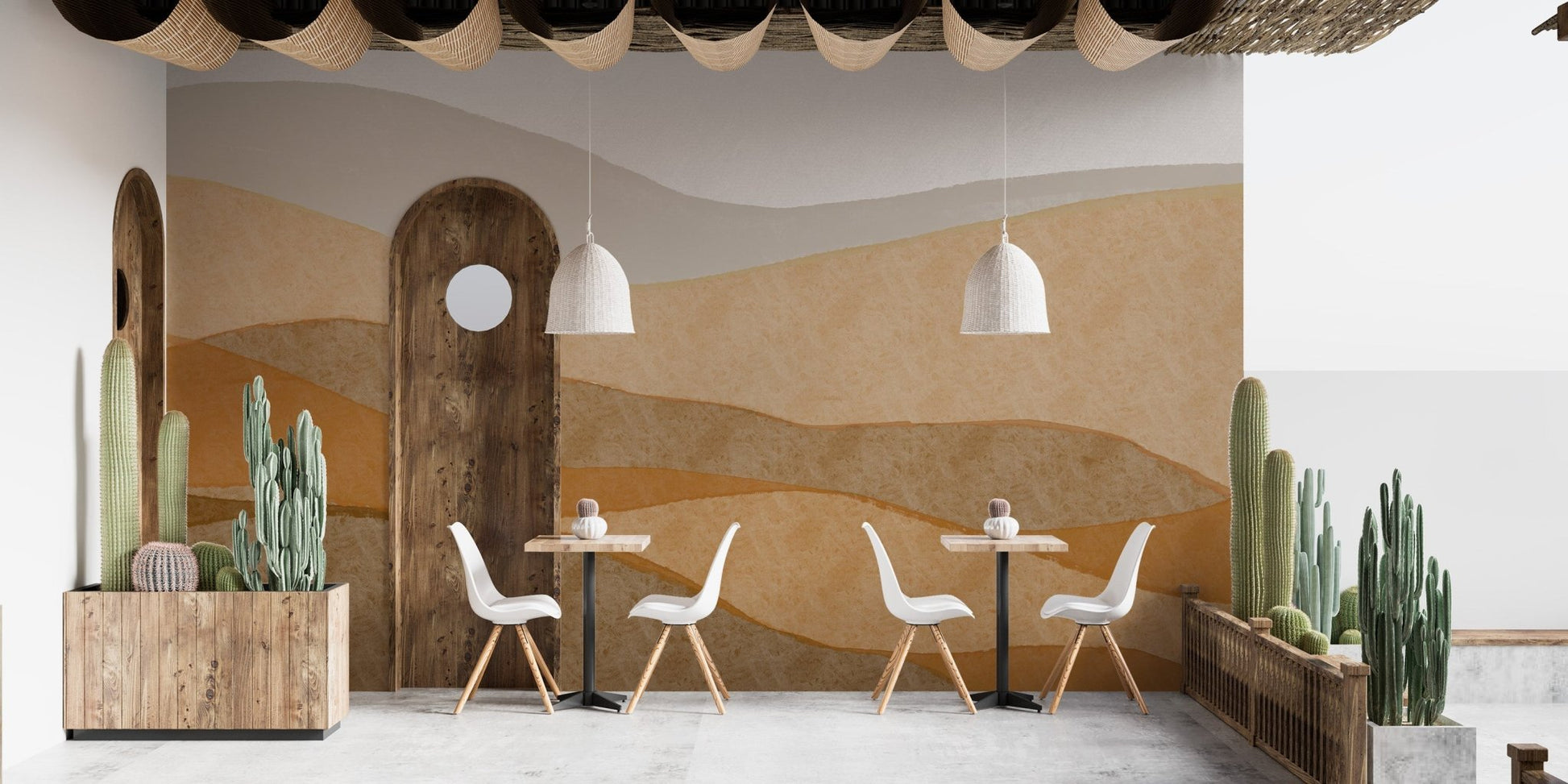 Desert dunes wallpaper mural in warm sandy color palette.