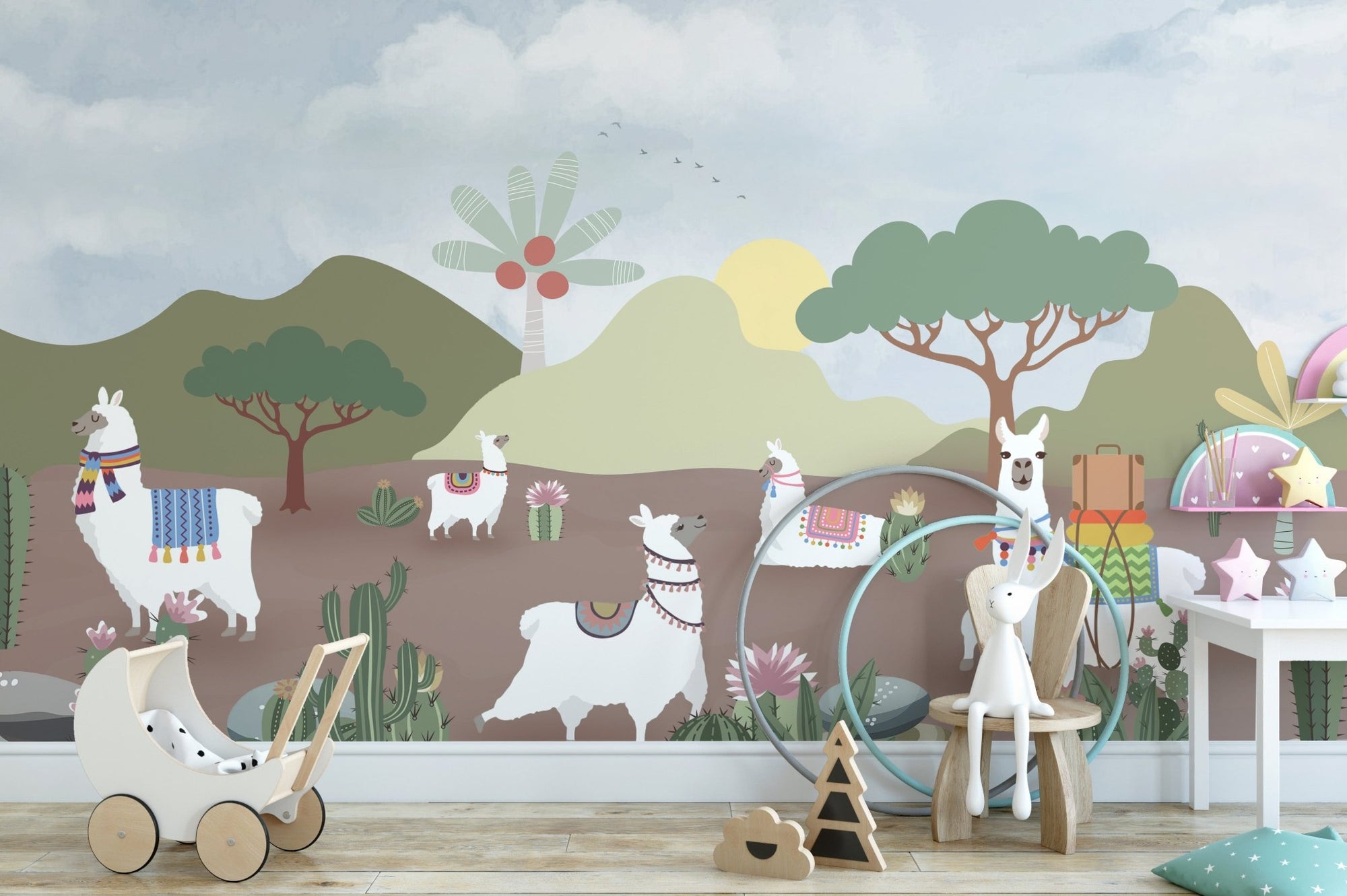 Minimal desert animal wall mural with warm neutral color.