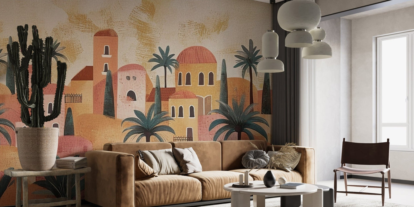 Desert Oasis Village Wall Mural - Wallanza