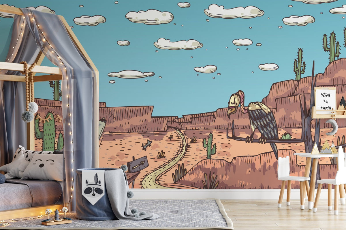 Desert safari tales wall mural for adventurous kids room decor.
