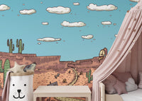 Desert safari wall mural for unique and adventurous kids room interior.
