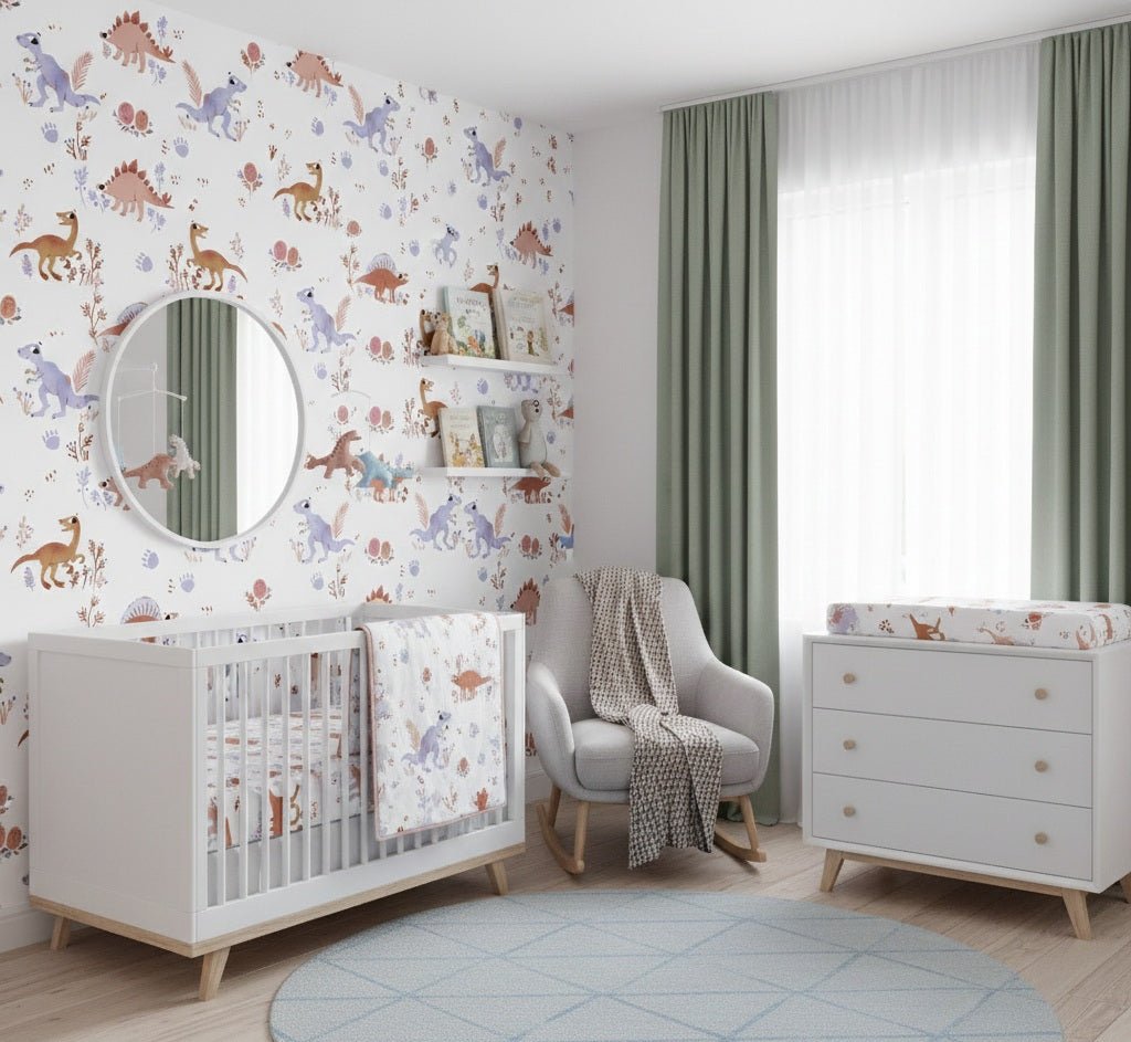 Cute dinosaur doodle wallpaper for nursery walls