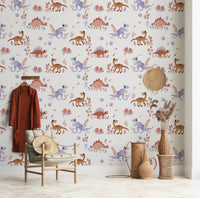 Fun dino pattern wallpaper designed for nursery rooms