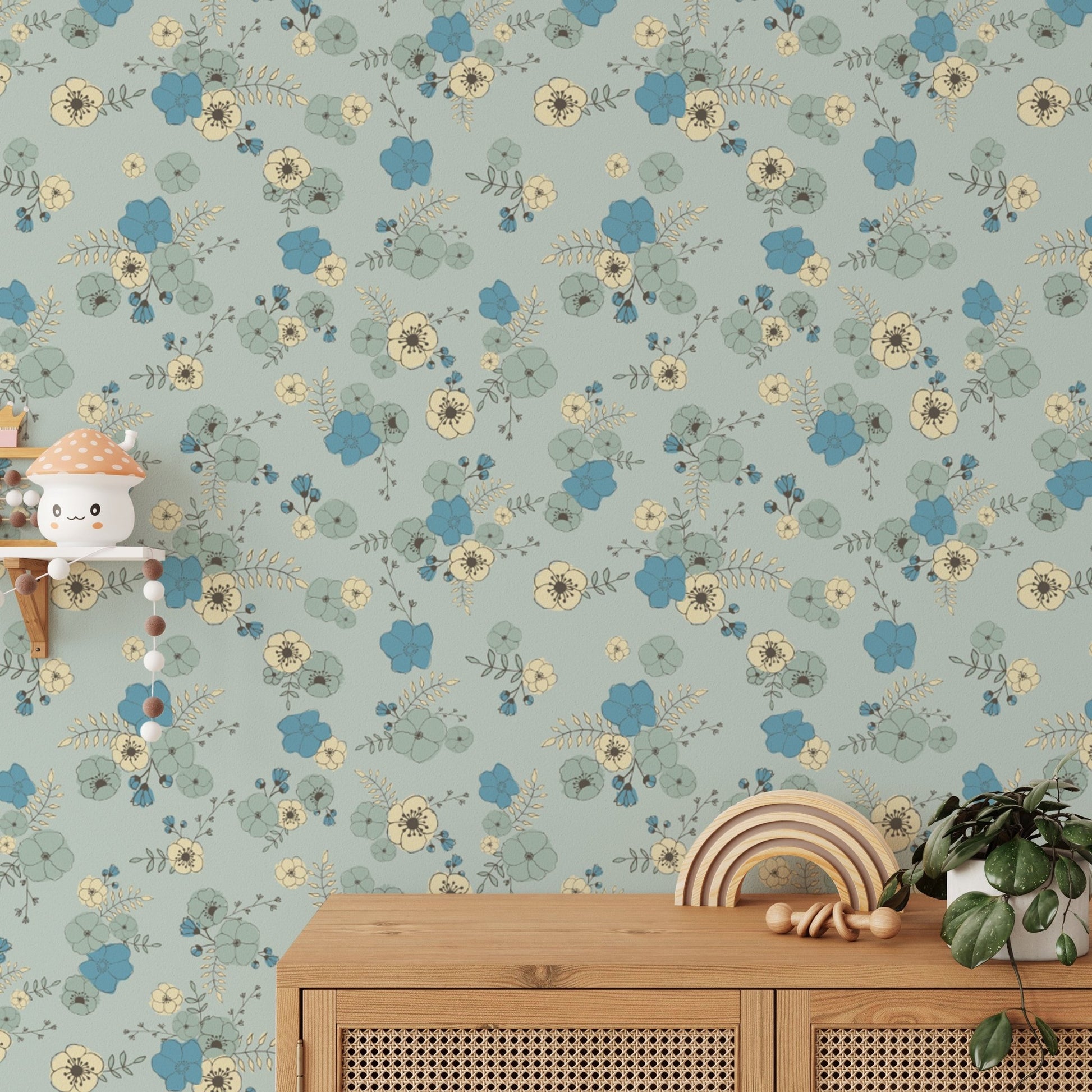 Ditsy Blooms Pastel Blue Wallpaper - Wallanza