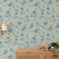 Ditsy Blooms Pastel Blue Wallpaper - Wallanza