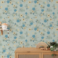 Ditsy Blooms Pastel Blue Wallpaper - Wallanza