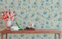 Ditsy Blooms Pastel Blue Wallpaper - Wallanza