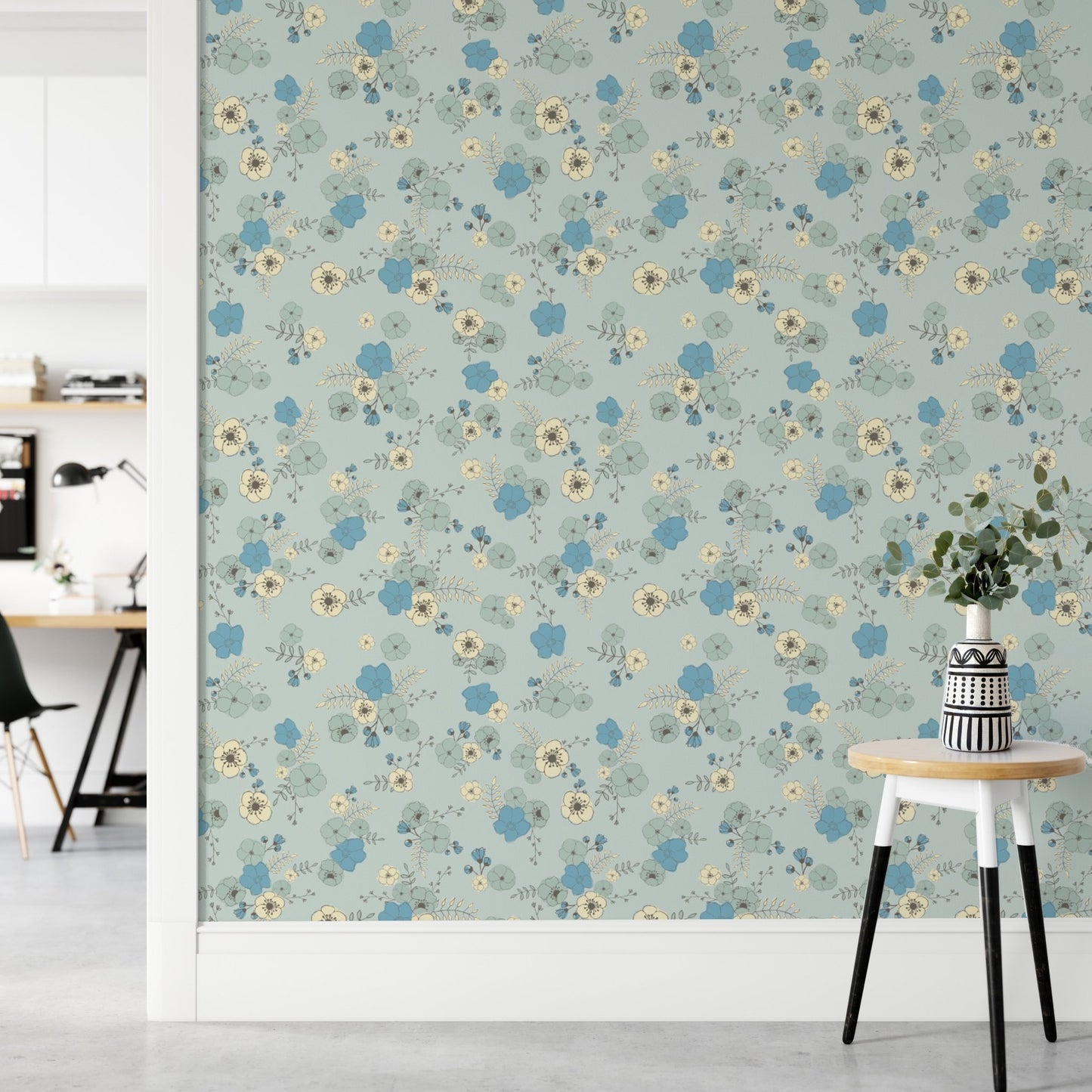 Ditsy Blooms Pastel Blue Wallpaper - Wallanza