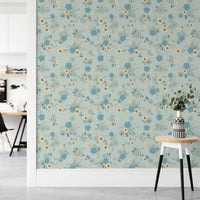 Ditsy Blooms Pastel Blue Wallpaper - Wallanza