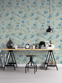 Ditsy Blooms Pastel Blue Wallpaper - Wallanza