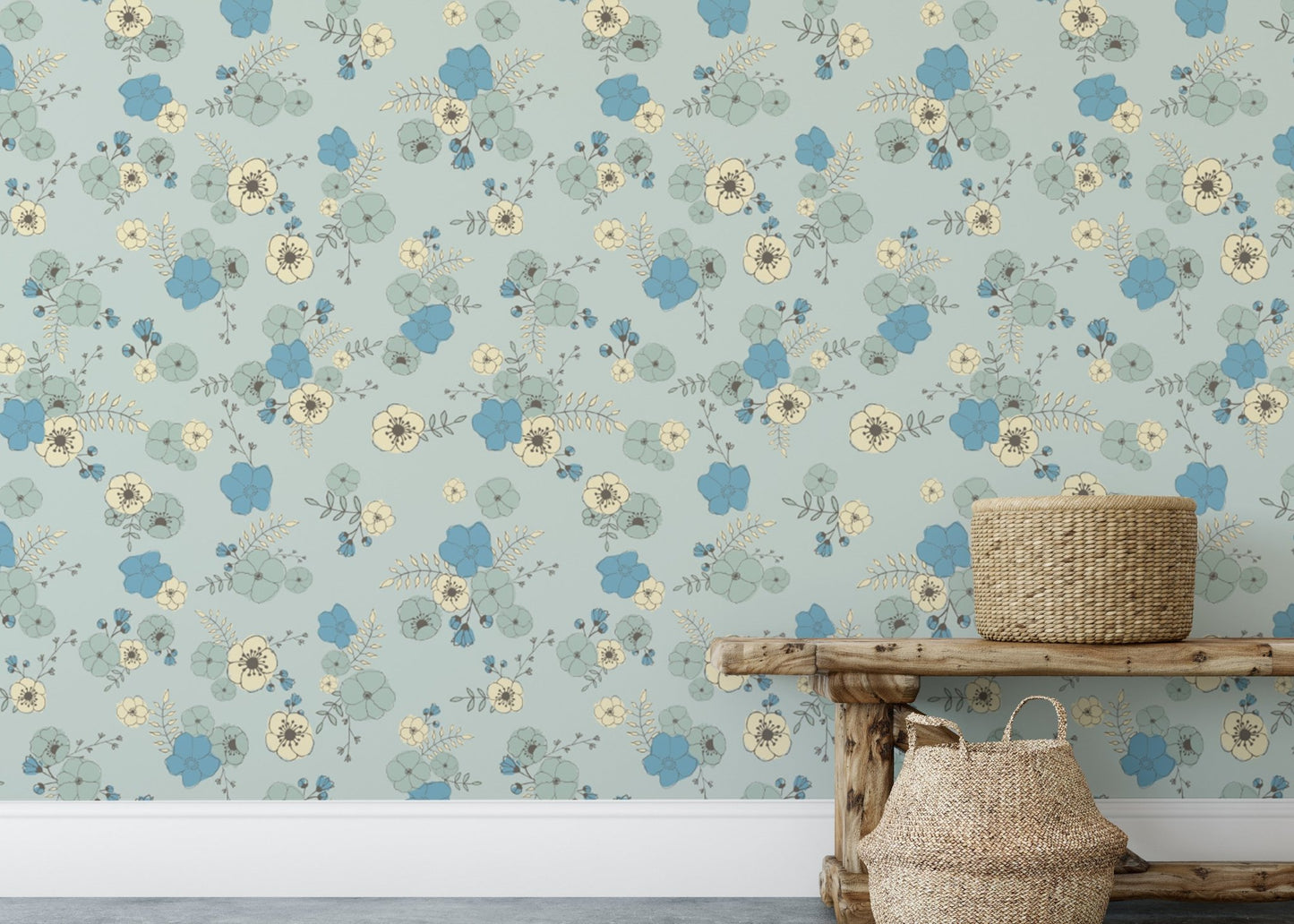Ditsy Blooms Pastel Blue Wallpaper - Wallanza