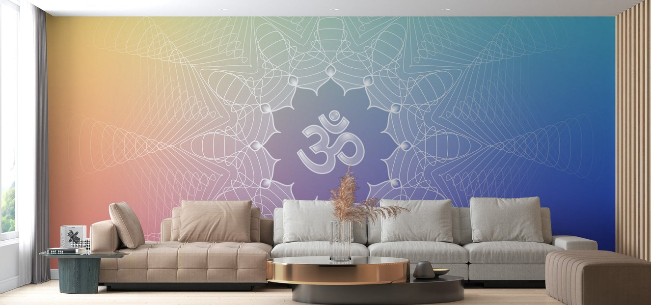 Divine om lotus energy wallpaper with pastel gradient background.