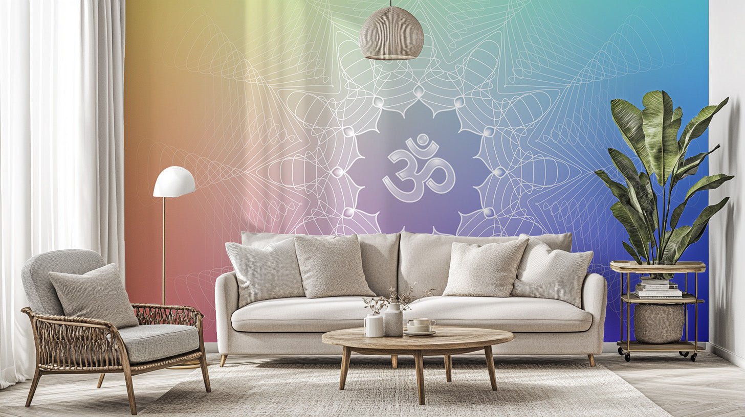 Spiritual om lotus wallpaper with smooth color transition.