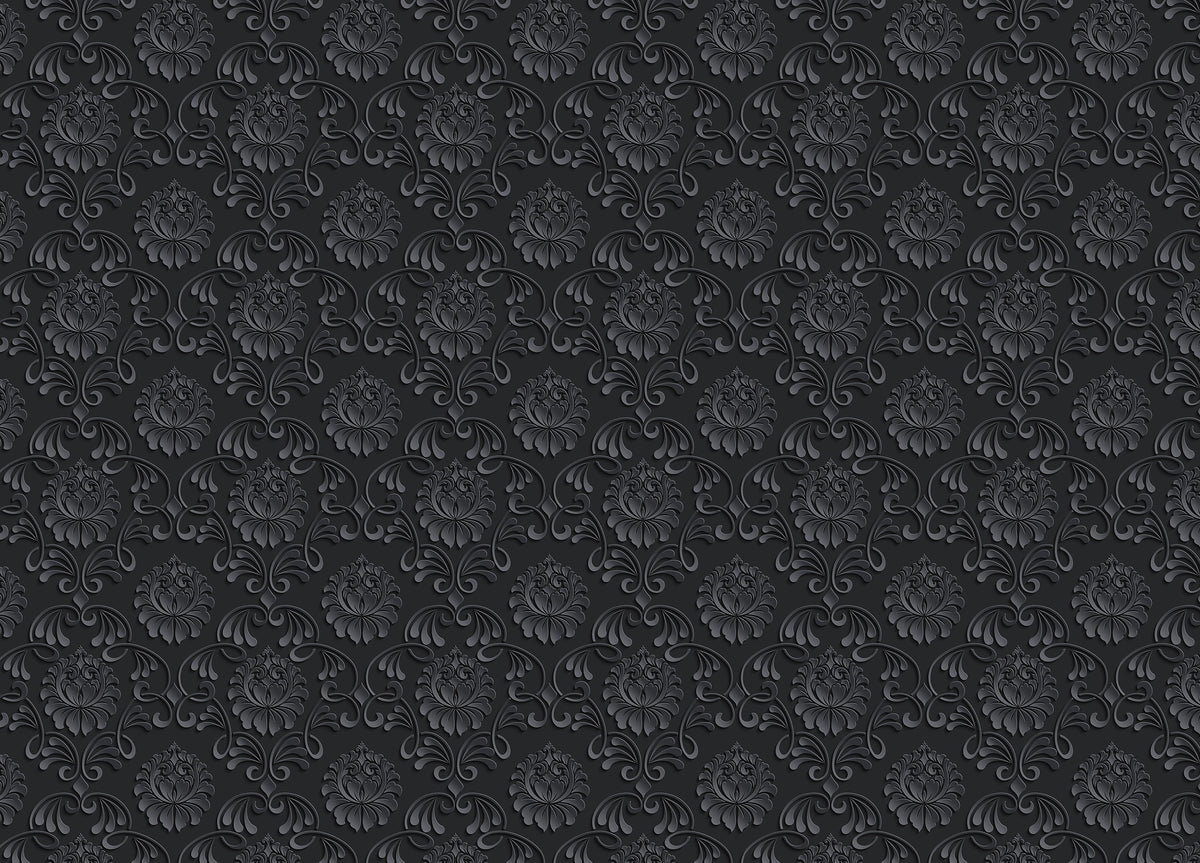 Black Color Abstract Pattern Damask Livingroom Wallpaper in your room — zoomed