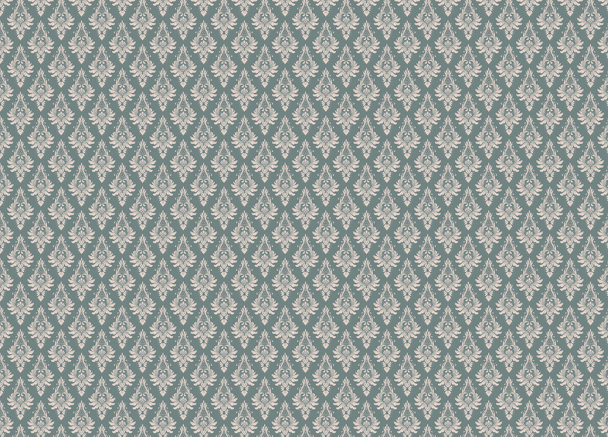 Royal Victorian Green Damask Pattern Wallpaper in your room — zoomed