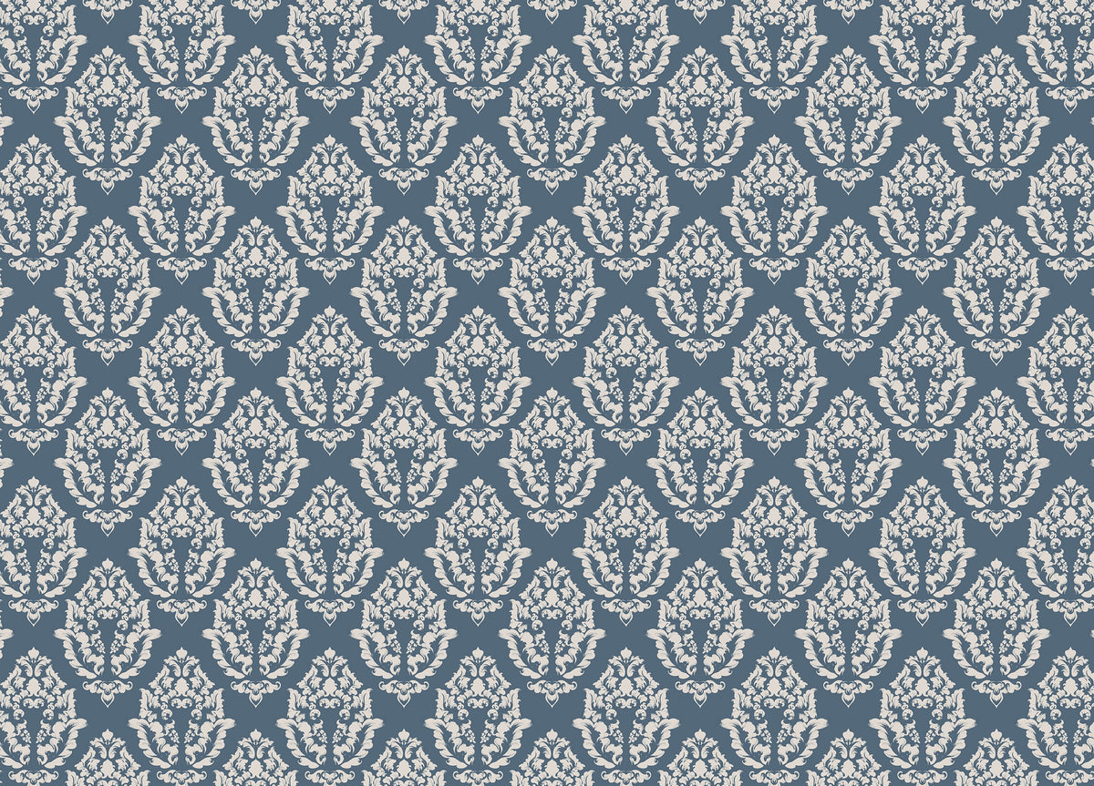 Blue Baroque Texture Pattern Premium Vector Damask Wallpaper in your room — zoomed