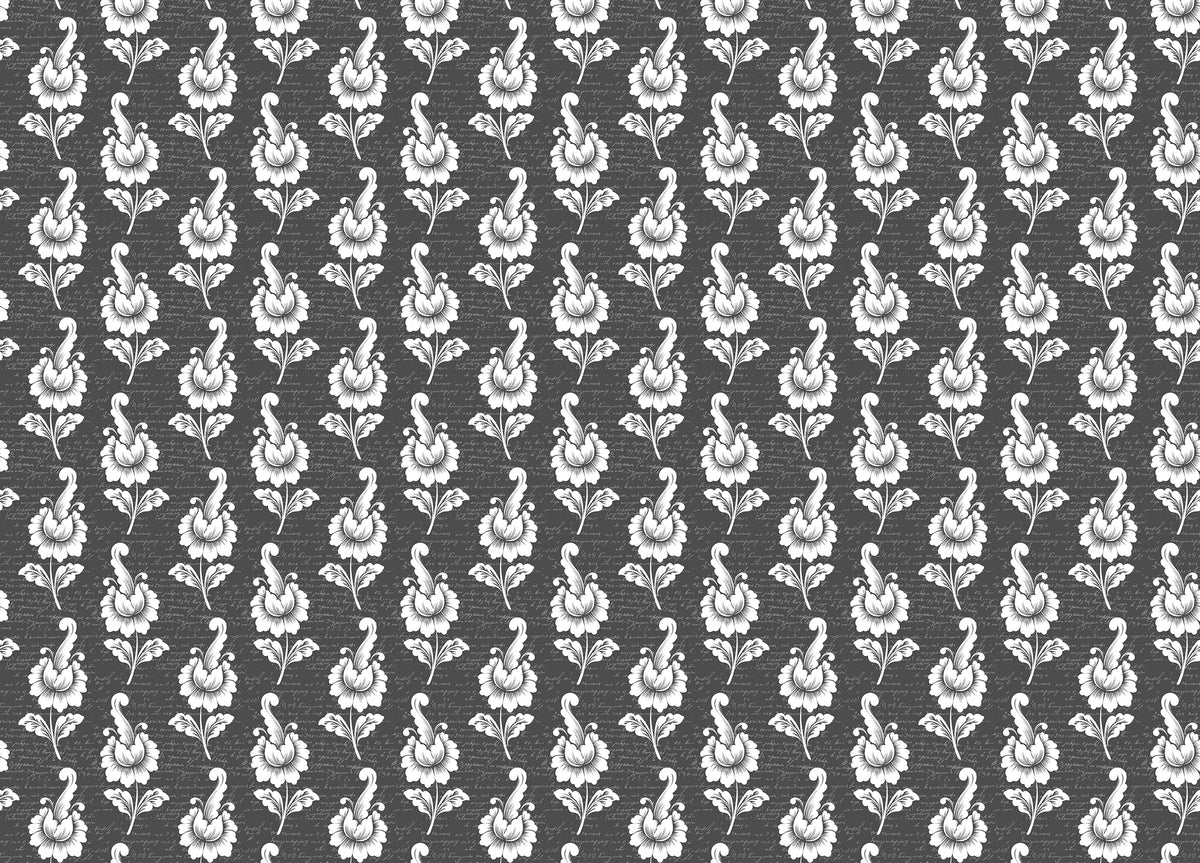 Abstract Autumn Leaf Design Black Damask Wallpaper in your room — zoomed