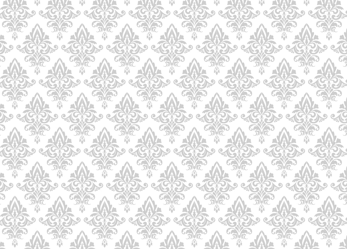 Baroque Style Gray and White Color Damask Wallpaper