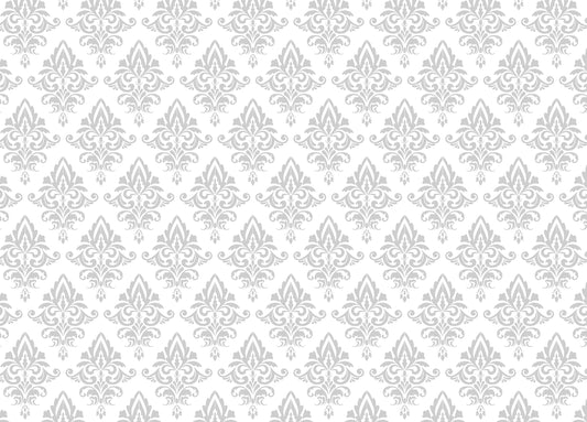 Baroque Style Gray and White Color Damask Wallpaper