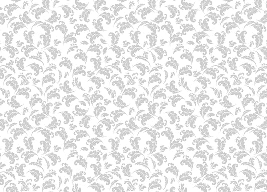 Grey Color Leaves White Background Style Damask Wallpaper