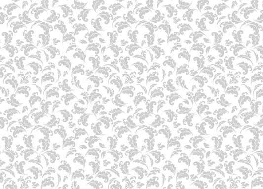 Grey Color Leaves White Background Style Damask Wallpaper